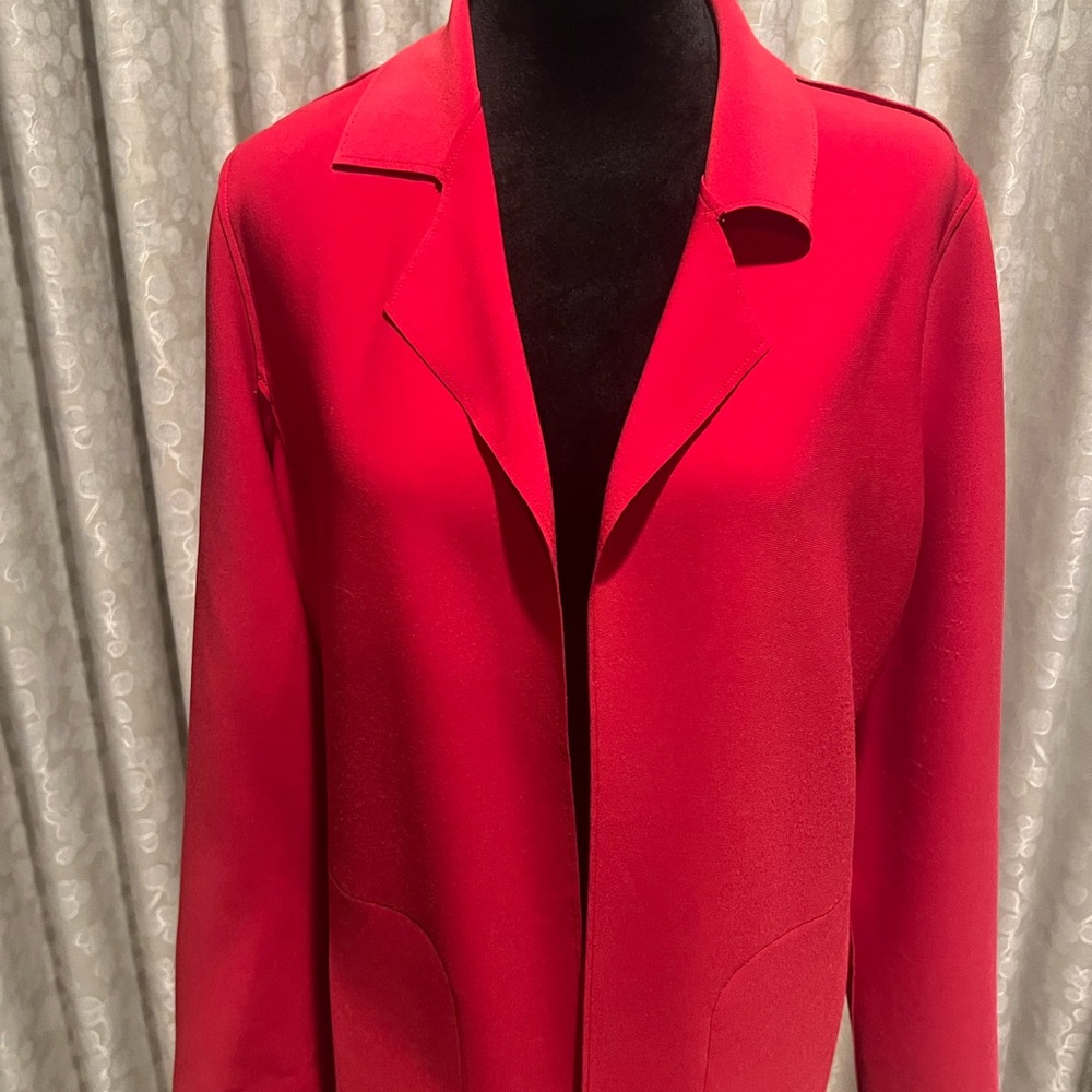Chico's Vibrant Red Long Blazer with Pockets